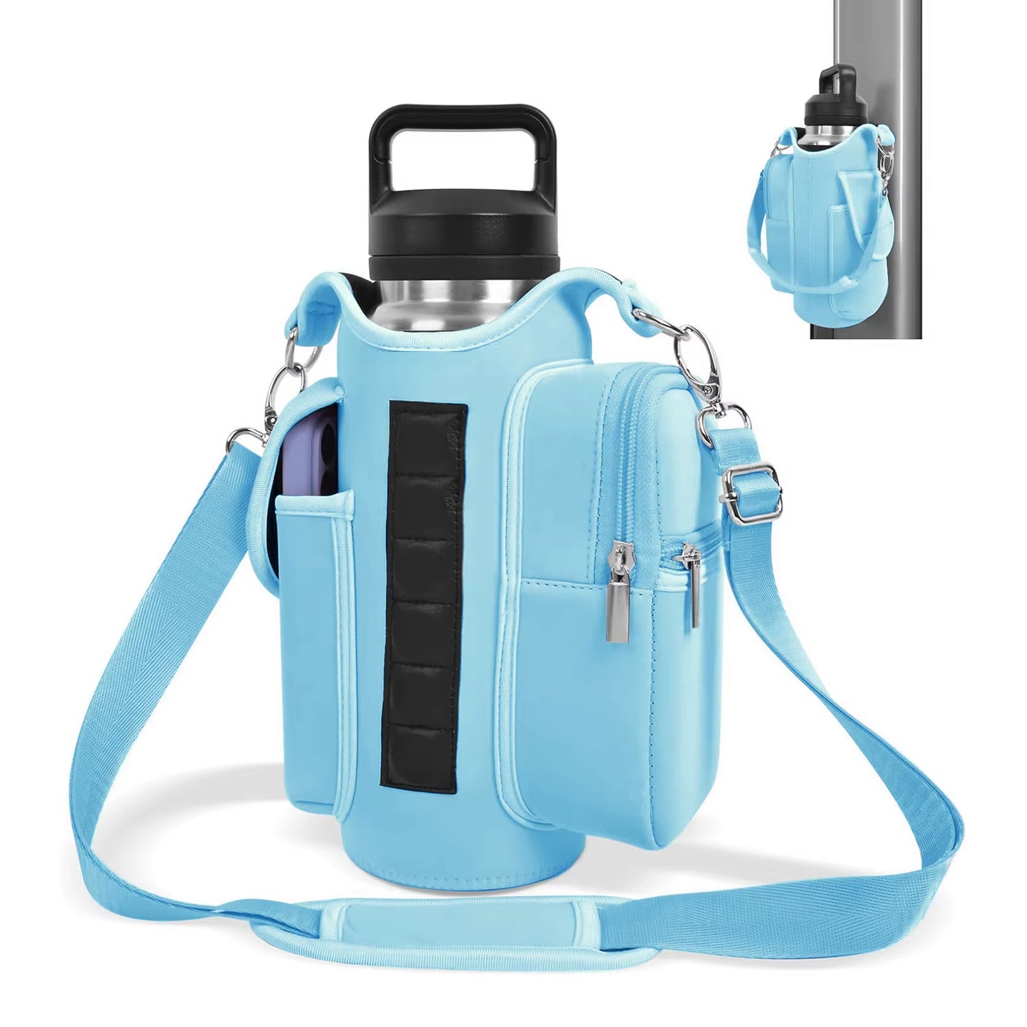 Magnetic Gym Bag Water Bottle Carrier Holder with Phone Pockets & Shoulder Strap,5 Built-In Magnets Gym Bottle Pouch Sleeve