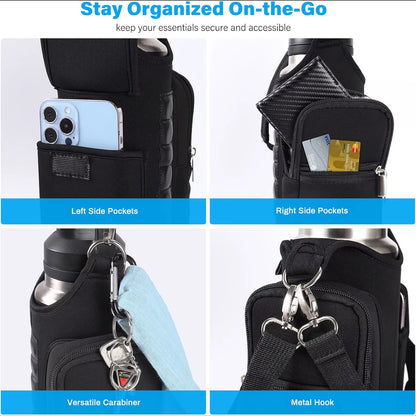 Magnetic Gym Bag Water Bottle Carrier Holder with Phone Pockets & Shoulder Strap,5 Built-In Magnets Gym Bottle Pouch Sleeve
