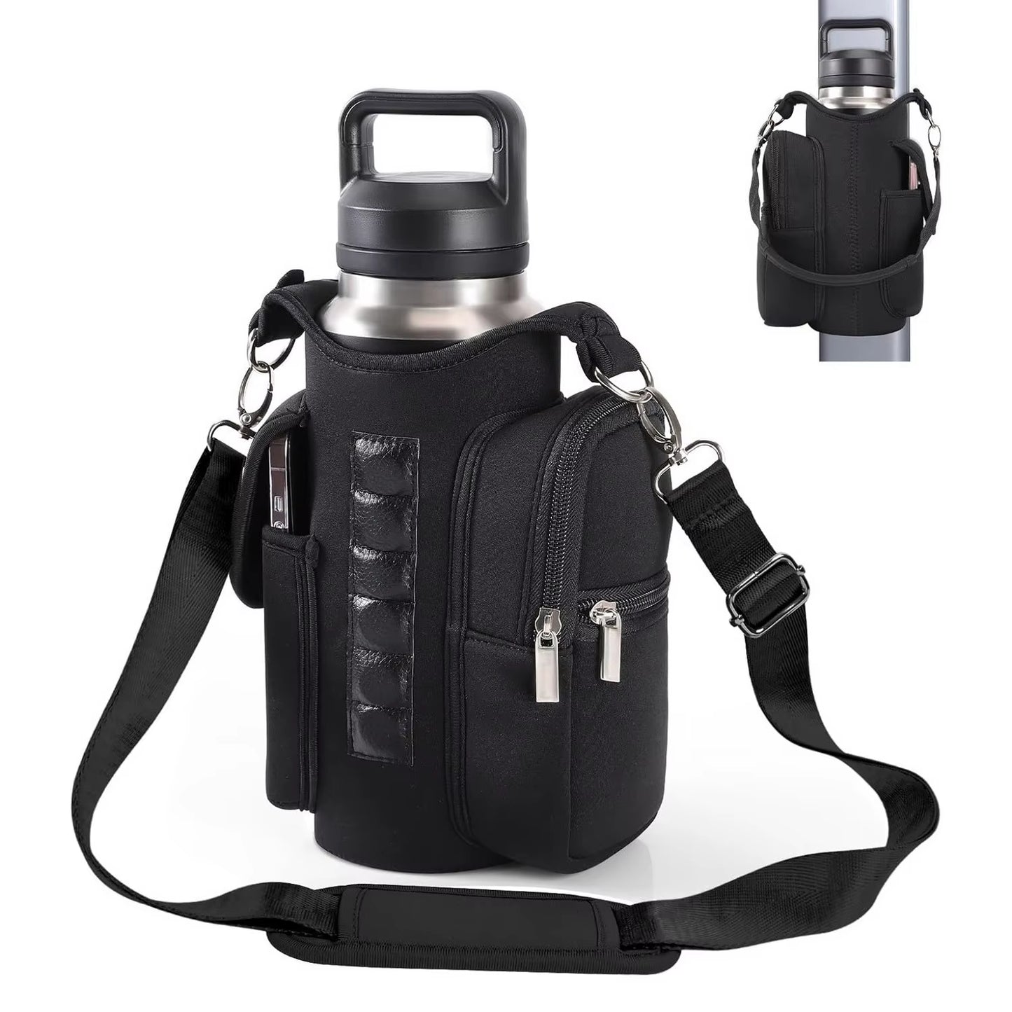 Magnetic Gym Bag Water Bottle Carrier Holder with Phone Pockets & Shoulder Strap,5 Built-In Magnets Gym Bottle Pouch Sleeve