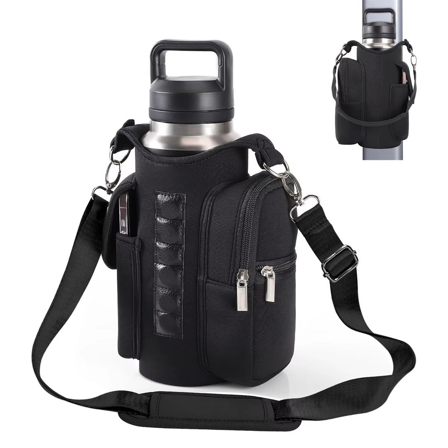 Magnetic Gym Bag Water Bottle Carrier Holder with Phone Pockets & Shoulder Strap,5 Built-In Magnets Gym Bottle Pouch Sleeve