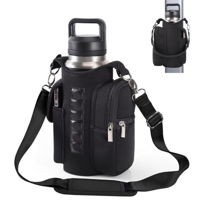 Magnetic Gym Bag Water Bottle Carrier Holder with Phone Pockets & Shoulder Strap,5 Built-In Magnets Gym Bottle Pouch Sleeve
